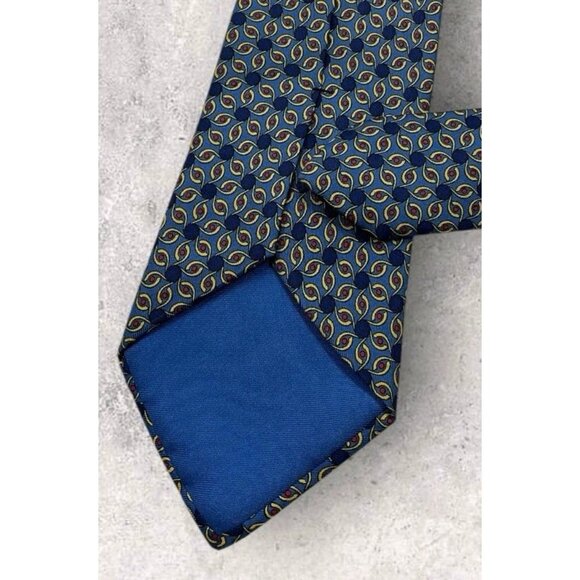 HERMÈS 7927 MA Silk Tie FRANCE Blue Navy Yellow Geometric Polka Dot W:3.4" EUC - Picture 5 of 6